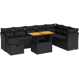 vidaXL Set Sof&aacute;s Jard&iacute;n Y Cojines 9 Pzas Rat&aacute;n Sint&eacute;tico Acacia Negro