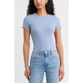 Open Edit Rib Short Sleeve Shirt in Blue Umbra at Nordstrom, Size Xx-Small