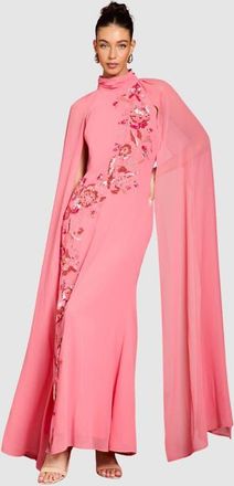 Coast Floral Cape Maxi Dress in Coral at Nordstrom, Size 4