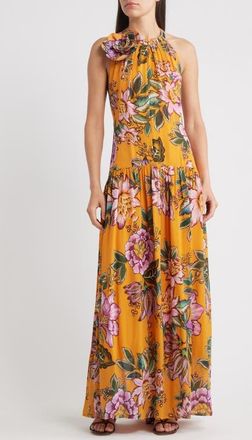 Farm Rio Wonderful Bouquet Halter Maxi Dress in Orange at Nordstrom, Size Medium