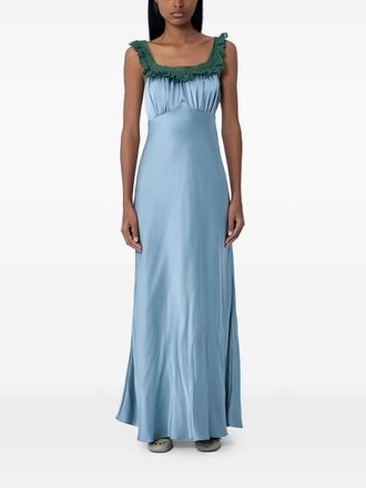 Chlo&eacute; lace-insert satin maxi dress - Blauw