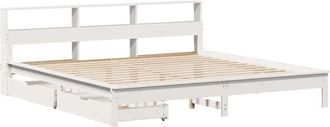 vidaXL Bookcase Bed without Mattress White 180x200 cm Super King Solid Wood Pine Vidaxl
