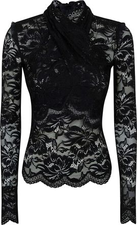 Paco Rabanne Intricate Black Lace Long-Sleeved Top with Scalloped Detailing