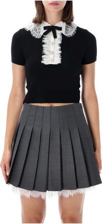 Self Portrait Lace Detail Knit Top - female - Self Portrait - Blouses - Black - M - Blouses & Shirts