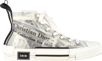 Dior Pre-owned Womens B23 Daniel Arsham Newspaper High-Top Sneakers in White Canvas - Ecru - Size 41.5 EU/IT
