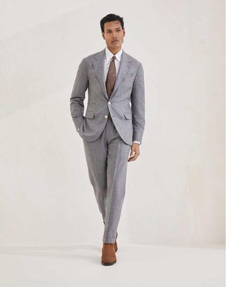 Brunello Cucinelli Mens Grey Wool Silk Two Button Suit, Size 50