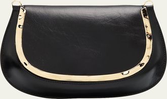 SIMKHAI Logan Metal-Trim Shiny Leather Crossbody Bag