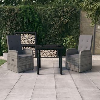vidaXL Juego De Comedor De Jard&iacute;n 3 Piezas Con Cojines Gris Vidaxl