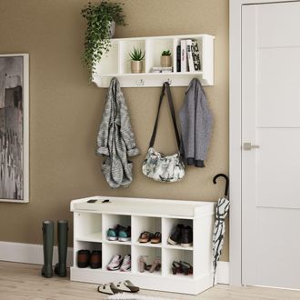 GFW Kempton Shoe Bench + Wall Rack in White