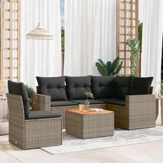 vidaXL vidaXL Set Divano da Giardino 6 pz con Cuscini Grigio in Polyrattan