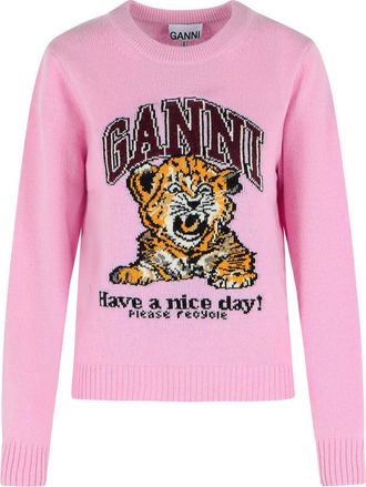 Ganni Pullover aus rosafarbener Wollmischung