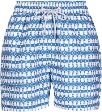 Love Brand & Co. graphic-print drawstring swim shorts - men - Recycled Polyester - M - Blue