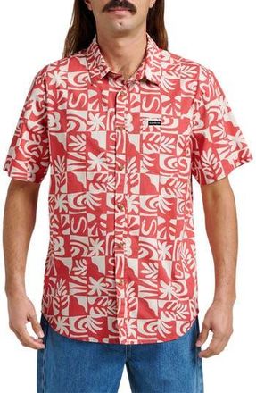 Quiksilver Terra Classic Abstract Print Short Sleeve Stretch Cotton Button-Up Shirt in Mineral Red at Nordstrom Rack, Size Xx-Large