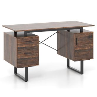Costway Costway Computer Desk Home Office Desk with Floating Desktop-Coffee in Brown