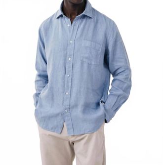 Hartford Mens Paul Long Sleeve Cotton Shirt In Light Blue