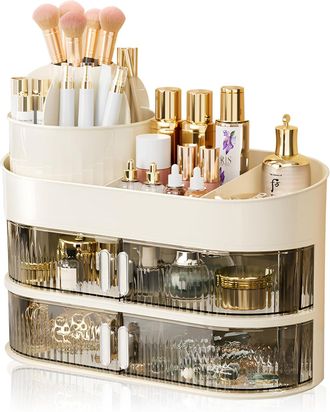 OEM Organizador Giratorio De 360&deg; Con 2 Cajones Antipolvo Y Tapa, Caja Para Productos De Cuidado Facial Para Tocador O Ba&ntilde;o