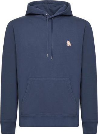 Maison Kitsun&eacute; Blauw Sweatshirt met Capuchon en Logo - Heren - Hoodies - Blauw - XL - Katoen - Hoodies & sweatvesten