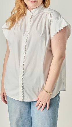 English Factory Ric Rac Scalloped Short Sleeve Cotton Blouse in White at Nordstrom, Size 3X