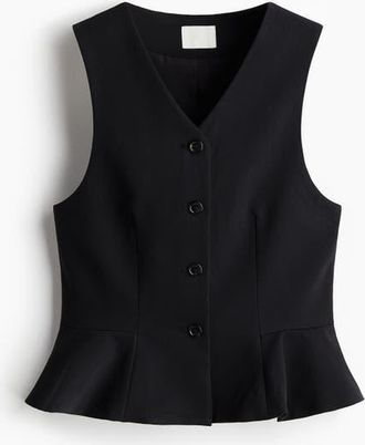 H&M V-neck Peplum Waistcoat in Black at Nordstrom, Size Xx-Large