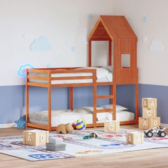 vidaXL Cama Litera Con Techo Madera Maciza Pino Marr&oacute;n 80x200 Cm Vidaxl
