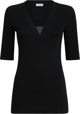 Brunello Cucinelli Ribbed jersey T-shirt in Black at Nordstrom, Size Xx-Large Eu