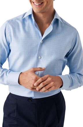 Eton Contemporary Fit Check Luxe Twill Dress Shirt in Light/Pastel Blue at Nordstrom, Size 18 - R