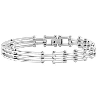 Pompeii3 Mens Steel Polished Single Tone 7.5mm Link Flexible 8 Cuffed Bracelet