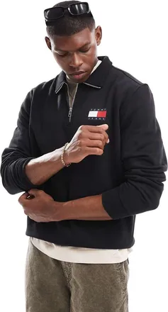 Tommy Jeans 1/4 zip sweatshirt in black