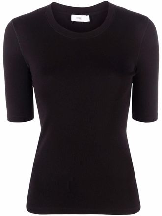 Closed short-sleeve slim T-shirt - women - Cotton/Modal - M - Black