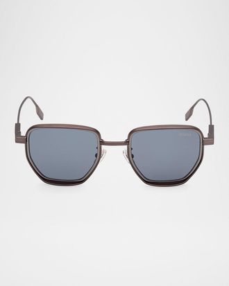 Ermenegildo Zegna Mens Round Metal and Acetate Sunglasses