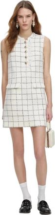 Self Portrait Checkered Mini Dress - Dames - Korte kleedjes - Wit - S - Kleedjes
