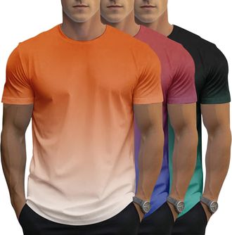 Generic Mens Gradient T-Shirt - Short Sleeve Round Neck T-Shirt -3/12 Piece Set - Summer Casual T-Shirt (UK, Alpha, M, Regular, Regular, 3-Piece set10)