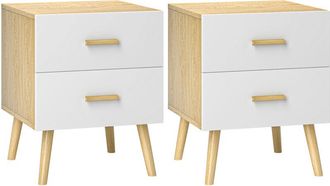 HOMCOM Homcom - Mesitas De Noche De 2 Piezas Mesillas De Noche Para Dormitorio Con Cajones Y Asas De Bamb&uacute; Mesas Auxiliares Para Sal&oacute;n Roble