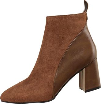 Generic Winter Stylish Autumn Winter Women Ankle Boots With Block Heel High Stiletto Side Zipper Closure Comfortable Daily Wear (Brown, 5. 5)