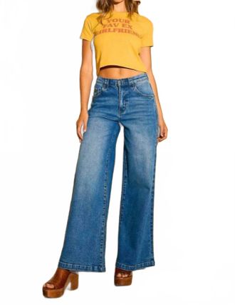 Vibrant M.i.U Low Rise Palazzo Jeans In Blue