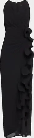 Badgley Mischka Ruffle-Trim Georgette Column Gown