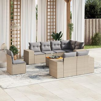 vidaXL Set De Sof&aacute;s De Jard&iacute;n 9 Pzas Con Cojines Rat&aacute;n Sint&eacute;tico Beige Vidaxl