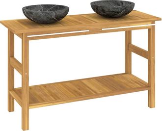 vidaXL Tocador De Ba&ntilde;o Madera Maciza De Teca Con Lavabos M&aacute;rmol Negro Vidaxl