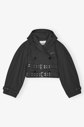 Ganni Black Bonded Cotton Short Trench Jacket - Size 32 Organic