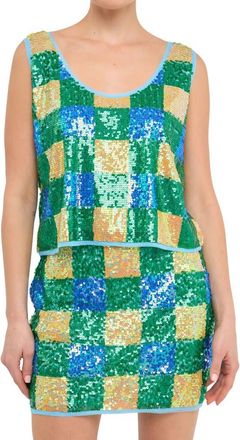 endless rose Sequin Check Tank in Blue Multi at Nordstrom, Size Small