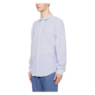 Woolrich Casual Shirts, male, Blue, Size: 2XL Striped Linen Shirt