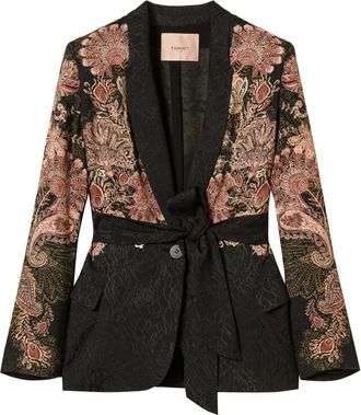 Twin-Set Blazer con stampa paisley e cintura - Nero