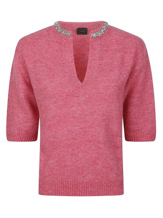 Pinko Innsbruck Alpaca-Blend Short-Sleeve V-Neck Sweater