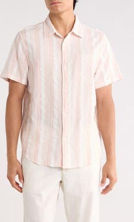 14th & Union Short Sleeve Woven Slub Shirt in Pink Tide Stripe at Nordstrom Rack, Size Xx-Large