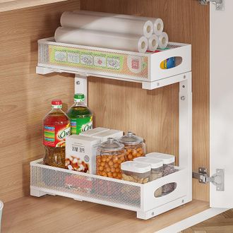 OEM Organizador De Metal De 2 Niveles Para Debajo Del Fregadero, Altura Ajustable, Para Cocina, Armario, Ba&ntilde;o Y Lavadero, 1 Pieza, Blanco