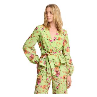 Kocca Blouses, female, Green, Size: XL Elegant floral wrap around top