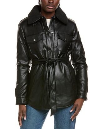 Kenneth Cole Mixed Media Belted Shacket
