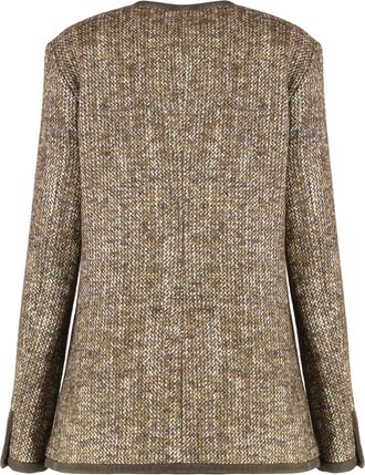 Golden Goose Womens Wool Tweed Jacket Brown Virgin Wool; Ovine Leather