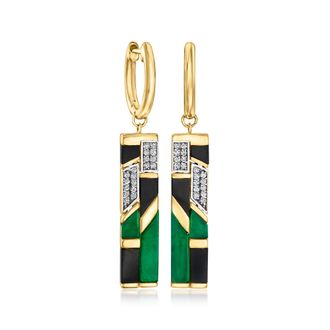 Ross-Simons Onyx, Green Chalcedony and. White Topaz Drop Earrings in 18kt Gold Over Sterling