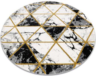 RugsX Rugsx - Alfombra Emerald Exclusivo 1020 Circulo - Glamour, Elegante M&aacute;rmol, Triangulos Negro / Oro Black Circulo 200 Cm